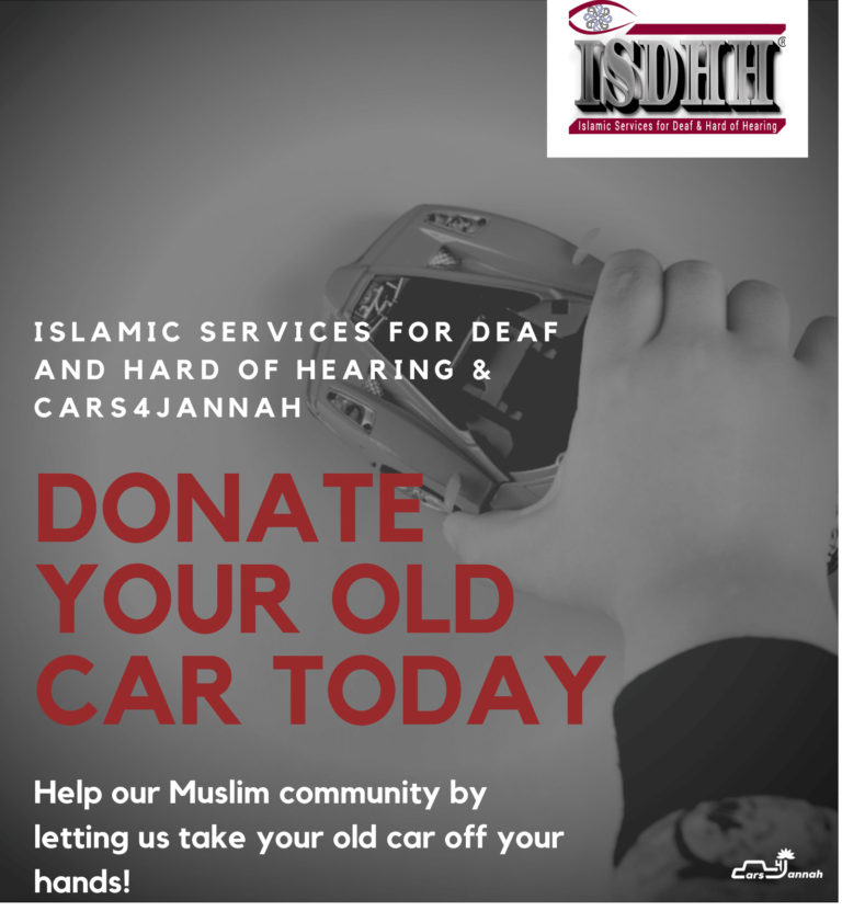 Flyer titled "donate your old car today" with a child's hand holding a toy car