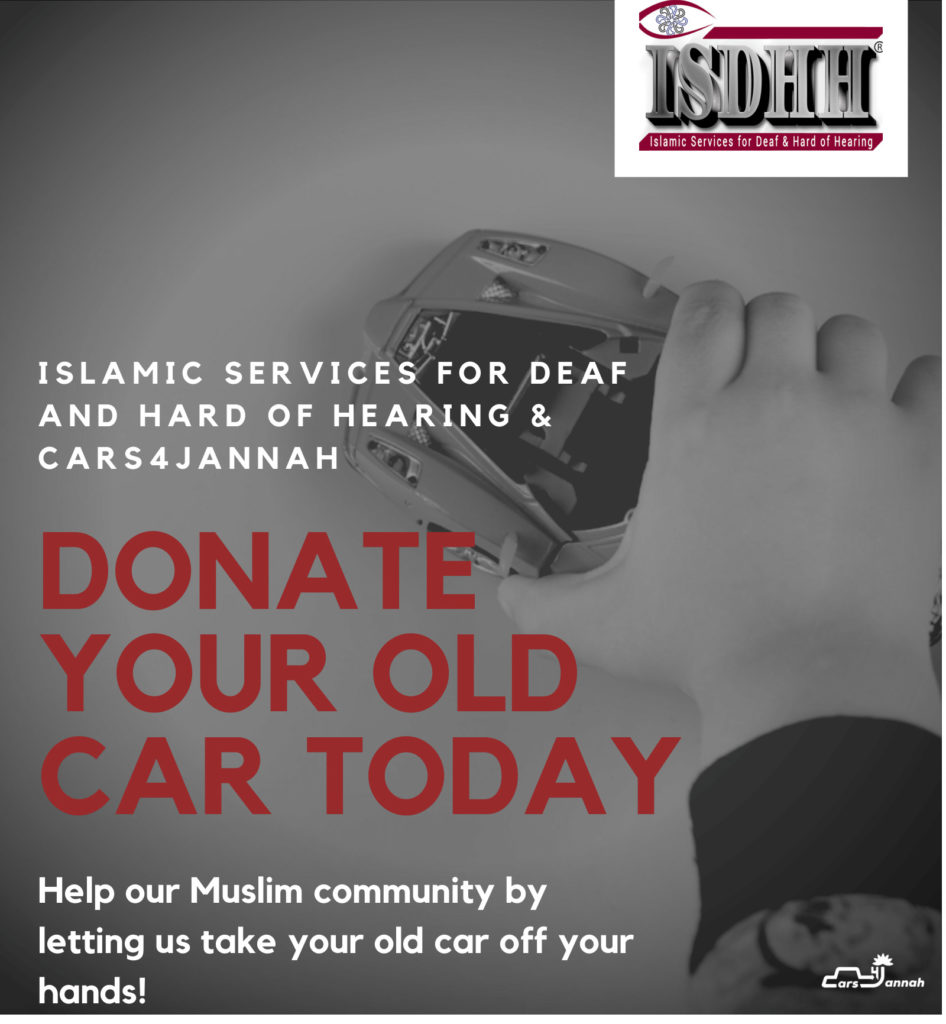 Flyer titled "donate your old car today" with a child's hand holding a toy car